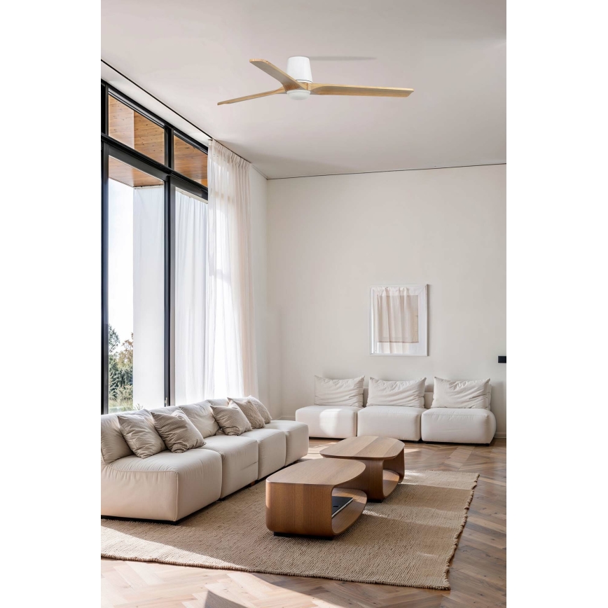 FARO 33838WT-1TW - LED loftventilator dæmpbar HEYWOOD TUB L LED/10W/230V 2700/4000/6000K fyrretræ/hvid diameter 132 cm Wi-Fi Tuya + fjernbetjening