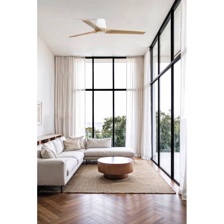 FARO 33838WT - Loftventilator HEYWOOD TUB L fyrretræ/hvid diameter 132 cm Wi-Fi Tuya + fjernbetjening
