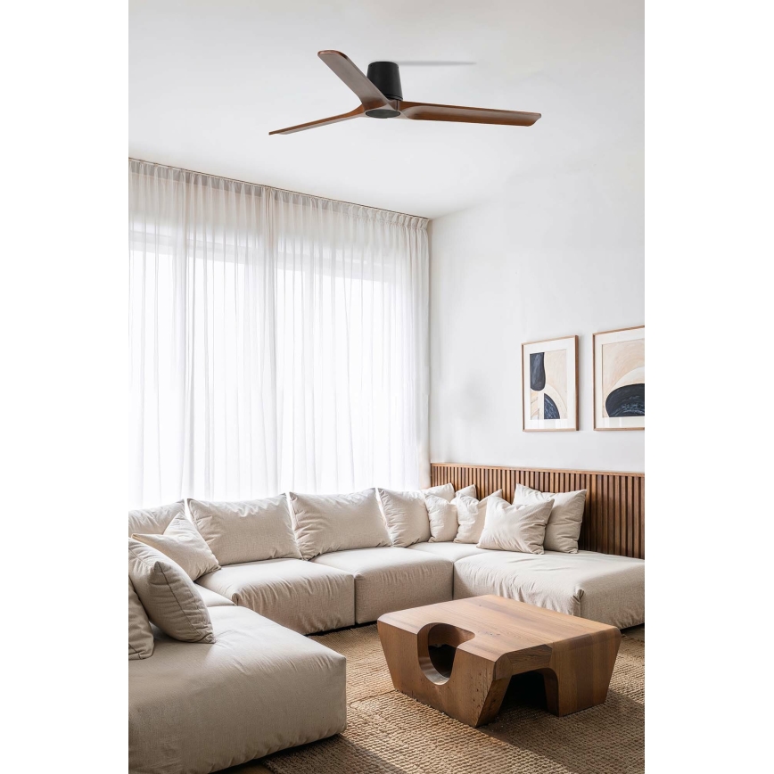 FARO 33839WT - Loftventilator HEYWOOD TUB L fyrretræ/sort diameter 132 cm Wi-Fi Tuya + fjernbetjening