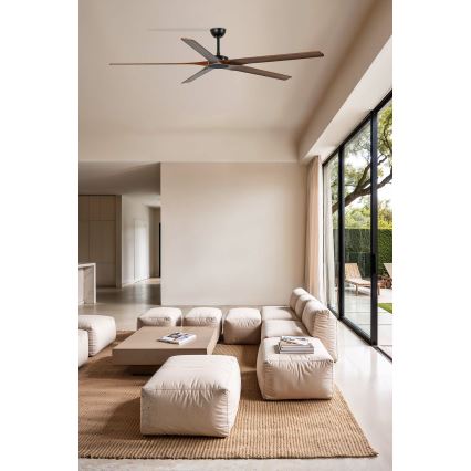 FARO 34190WT - Loftventilator BIGWOOD XL fyrretræ/sort diameter 200 cm Wi-Fi Tuya + fjernbetjening