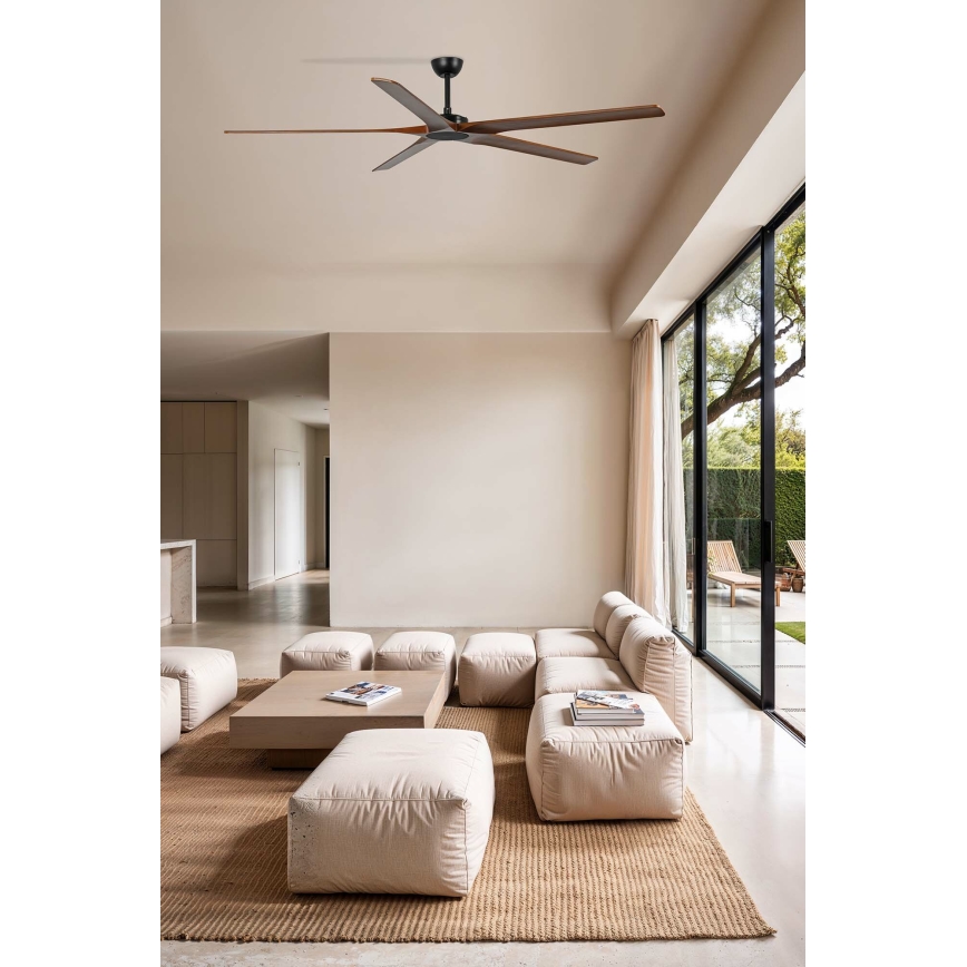 FARO 34190WT - Loftventilator BIGWOOD XL fyrretræ/sort diameter 200 cm Wi-Fi Tuya + fjernbetjening