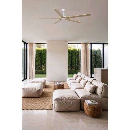 FARO 34191WT - Loftventilator BIGWOOD XL fyrretræ/hvid diameter 200 cm Wi-Fi Tuya + fjernbetjening