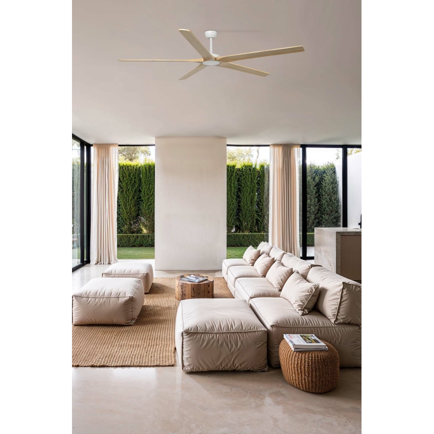 FARO 34191WT - Loftventilator BIGWOOD XL fyrretræ/hvid diameter 200 cm Wi-Fi Tuya + fjernbetjening