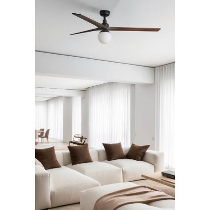 FARO 34276WT-11L - Loftventilator KLIM L 1xE27/15W/230V valnød/sort Ø 150 cm Wi-Fi Tuya + fjernbetjening