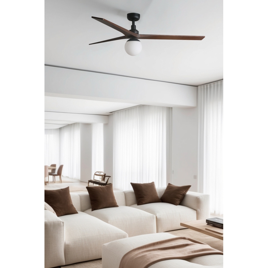FARO 34276WT-11L - Loftventilator KLIM L 1xE27/15W/230V træ/sort diameter 150 cm Wi-Fi Tuya + fjernbetjening