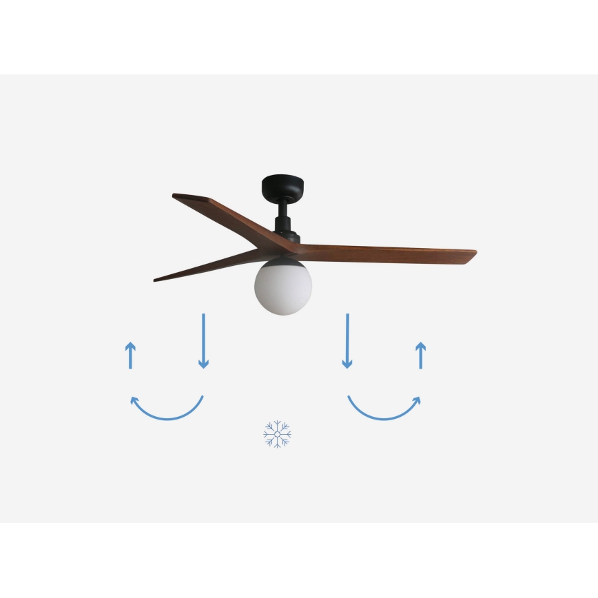 FARO 34277-11L - Loftventilator KLIM M 1xE27/15W/230V valnød/sort diameter 125 cm + fjernbetjening