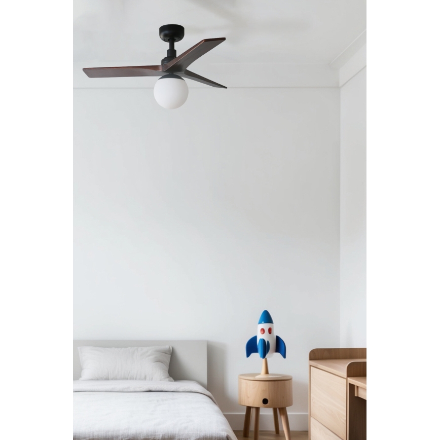 FARO 34278WT-11L - Loftventilator KLIM S 1xE27/15W/230V valnød/sort diameter 92,5 cm Wi-Fi Tuya + fjernbetjening
