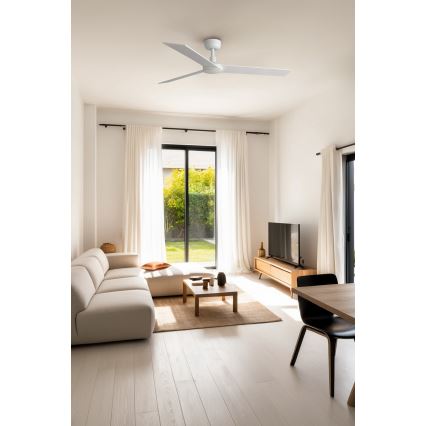 FARO 34297WT - Loftventilator RUDDER L hvid/beige diameter 132 cm Wi-Fi Tuya + fjernbetjening