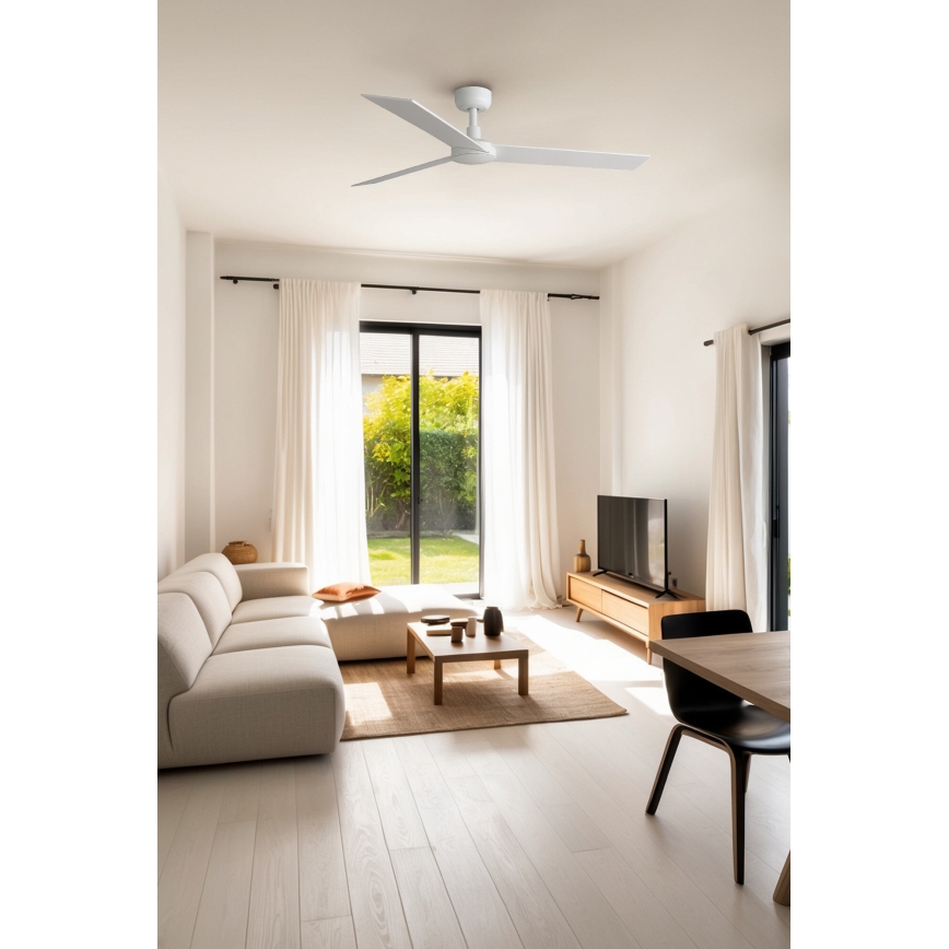 FARO 34297WT - Loftventilator RUDDER L hvid/beige diameter 132 cm Wi-Fi Tuya + fjernbetjening