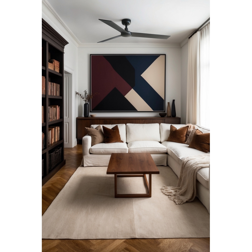 FARO 34298WT - Loftventilator RUDDER L sort/wenge diameter 132 cm Wi-Fi Tuya + fjernbetjening