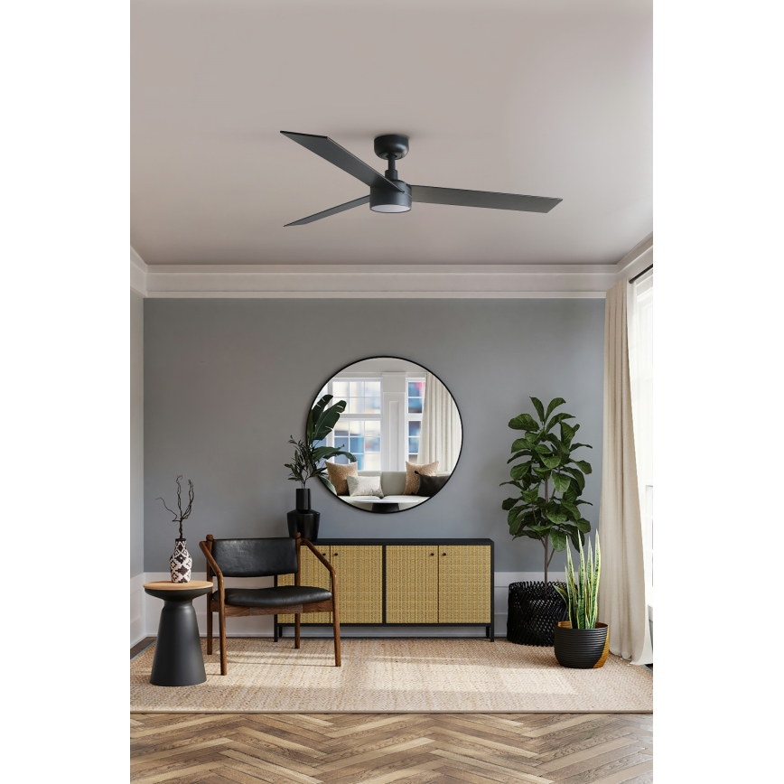 FARO 34298WT1S - LED Dæmpbar loftventilator RUDDER L LED/18W/230V 2700/3000/4000K Ø 132 cm brun/sort Wi-Fi Tuya + fjernbetjening