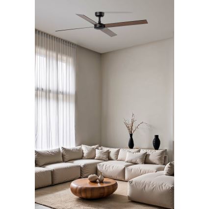 FARO 34356WT - Loftventilator RUDDER L brun/sort diameter 132 cm Wi-Fi Tuya + fjernbetjening