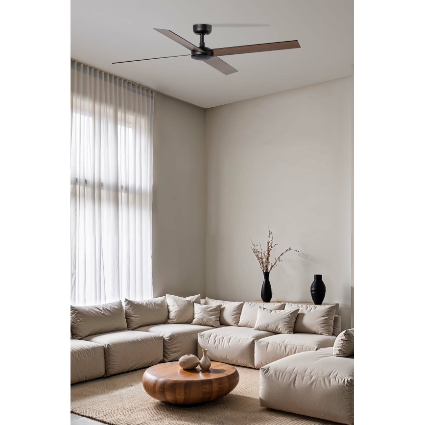 FARO 34356WT - Loftventilator RUDDER L brun/sort diameter 132 cm Wi-Fi Tuya + fjernbetjening