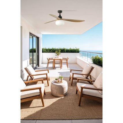 FARO 34360WT-11L - Loft ventilator OUTWOOD L 1xE27/15W/230V brun/Sort pr. 150 cm Wi-Fi Tuya IP44 + fjernbetjening