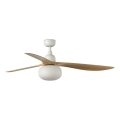 FARO 34361WT-11L - Loft ventilator OUTWOOD L 1xE27/15W/230V brun/hvid Ø150 cm Wi-Fi Tuya IP44 + fjernbetjening