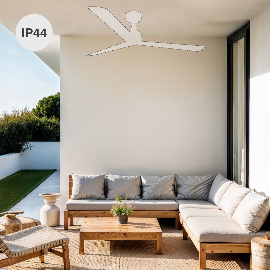 FARO 34362WT-11L - Loftventilator OUTWOOD L 1xE27/15W/230V brun/sort diameter 150 cm Wi-Fi Tuya IP44 + fjernbetjening