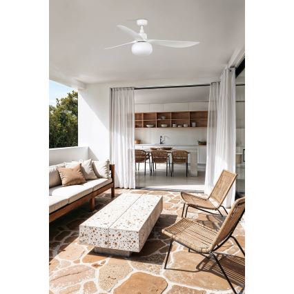 FARO 34363WT-11L - Loftventilator OUTWOOD L 1xE27/15W/230V hvid Ø 150 cm Wi-Fi Tuya IP44 + fjernbetjening