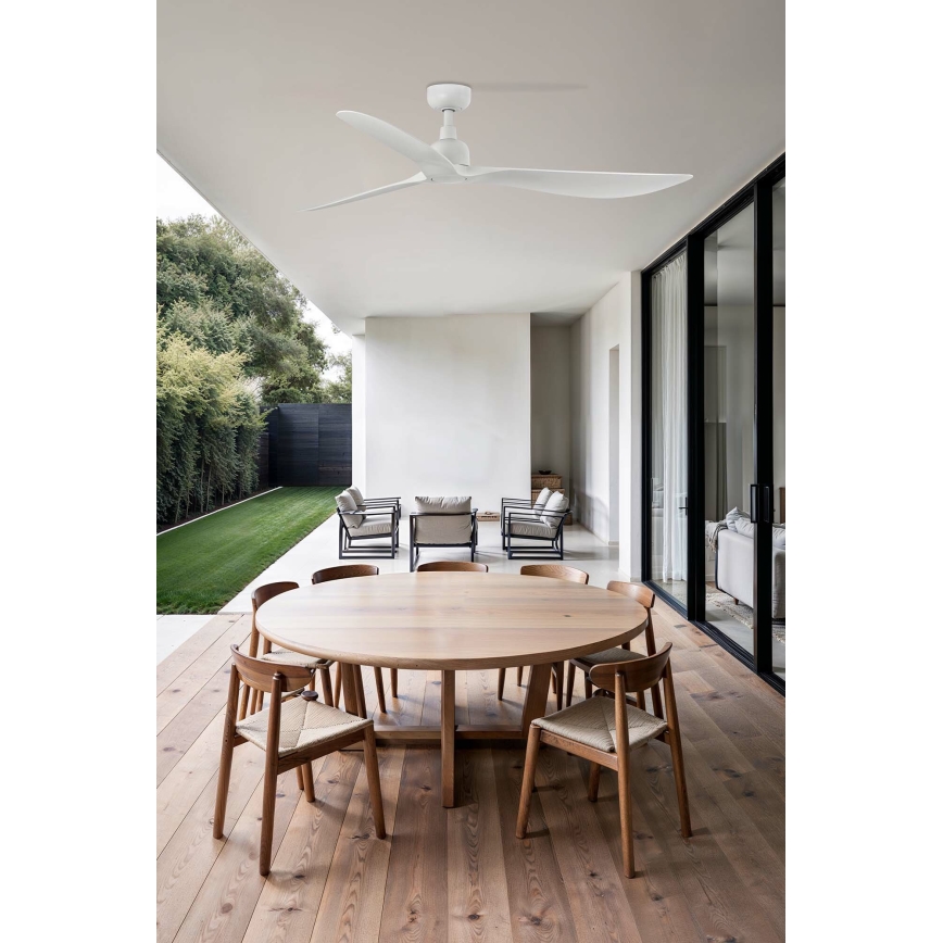 FARO 34363WT - Loftsventilator OUTWOOD L hvid pr. 150 cm Wi-Fi Tuya IP44 + fjernbetjening