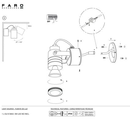 FARO 70260 - Udendørs væglys LIT 1xGU10/8W/230V IP54