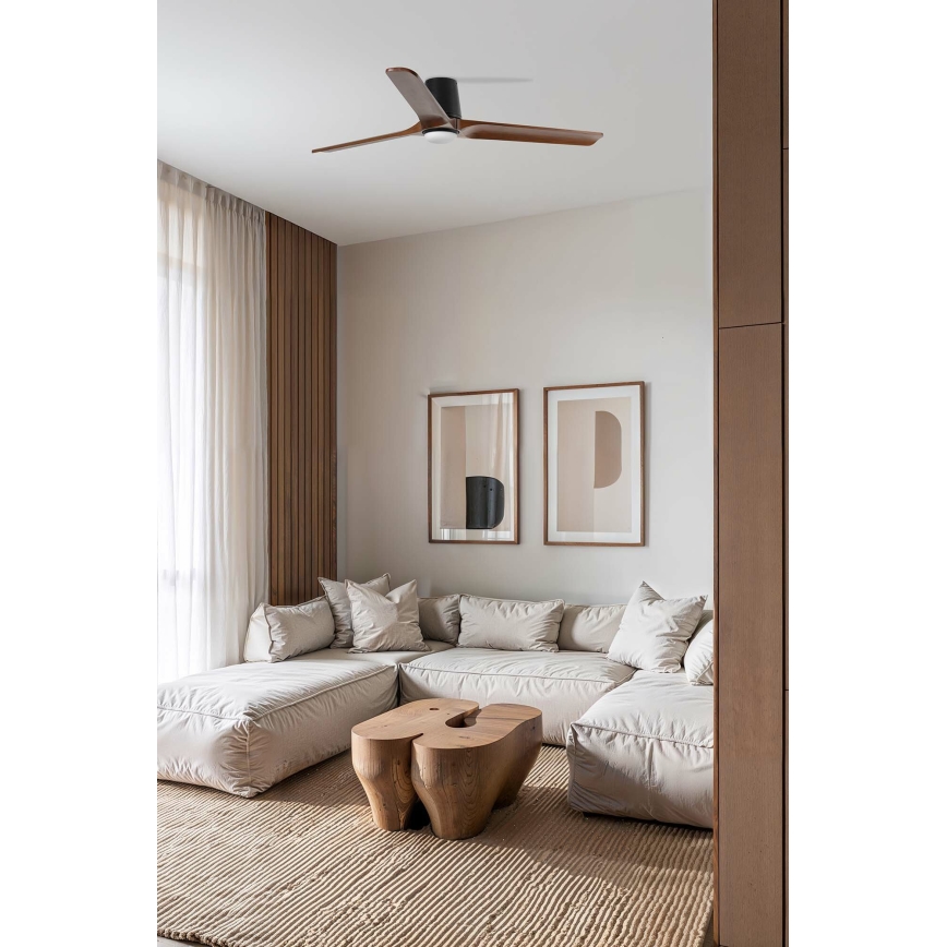 FARO 33839WT-1TW - LED loftventilator dæmpbar HEYWOOD TUB L LED/10W/230V 2700/4000/6000K fyrretræ/sort diameter 132 cm Wi-Fi Tuya + fjernbetjening