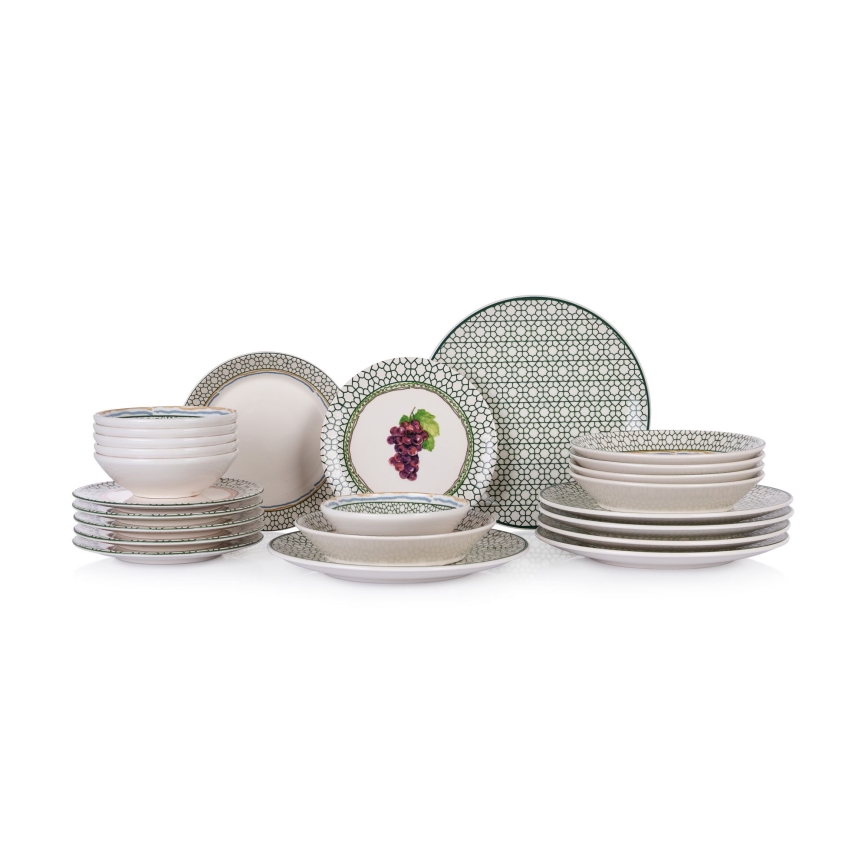 Farverigt 24-delt spisesæt/keramik