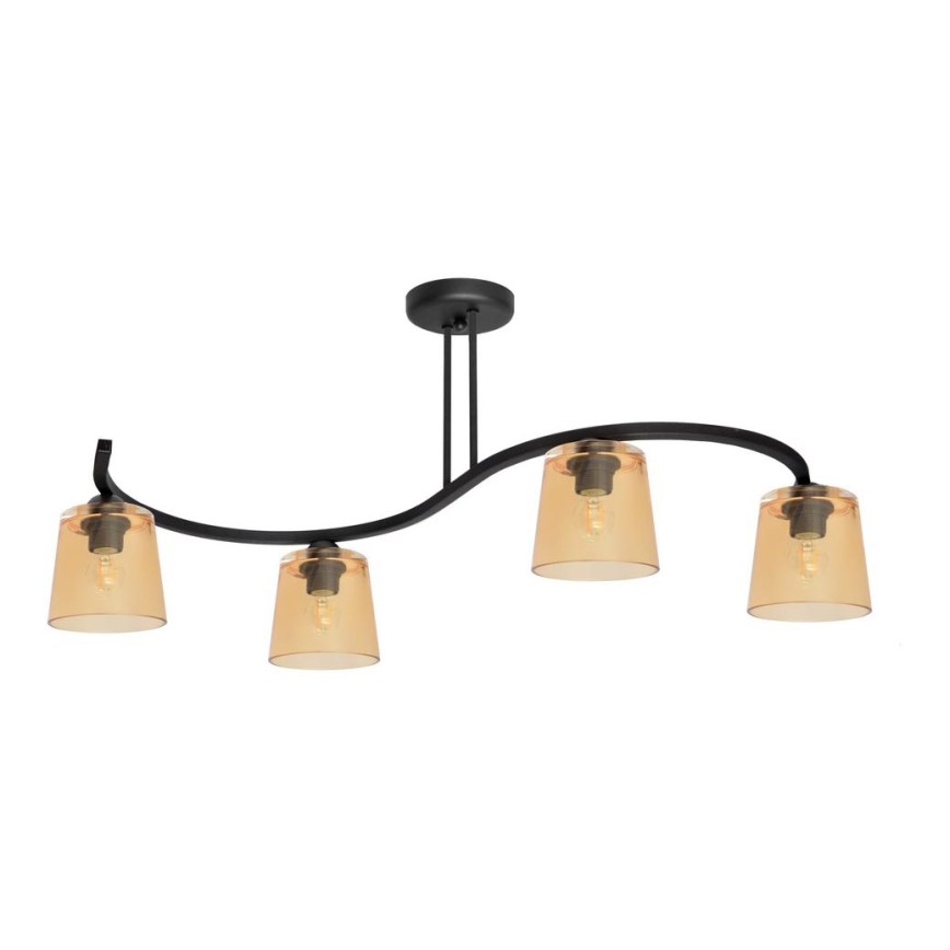 Fastmonteret lysekrone LUCEA 4xE27/15W/230V antik sort/orange