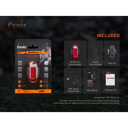 Fenix BC05RV20 - LED cykellygte genopladelig LED/USB IP66 15 lm 120 timer