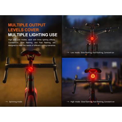 Fenix BC06R - LED cykellygte dæmpbar og genopladelig  LED/USB IP66 90 lm 24,5 timer
