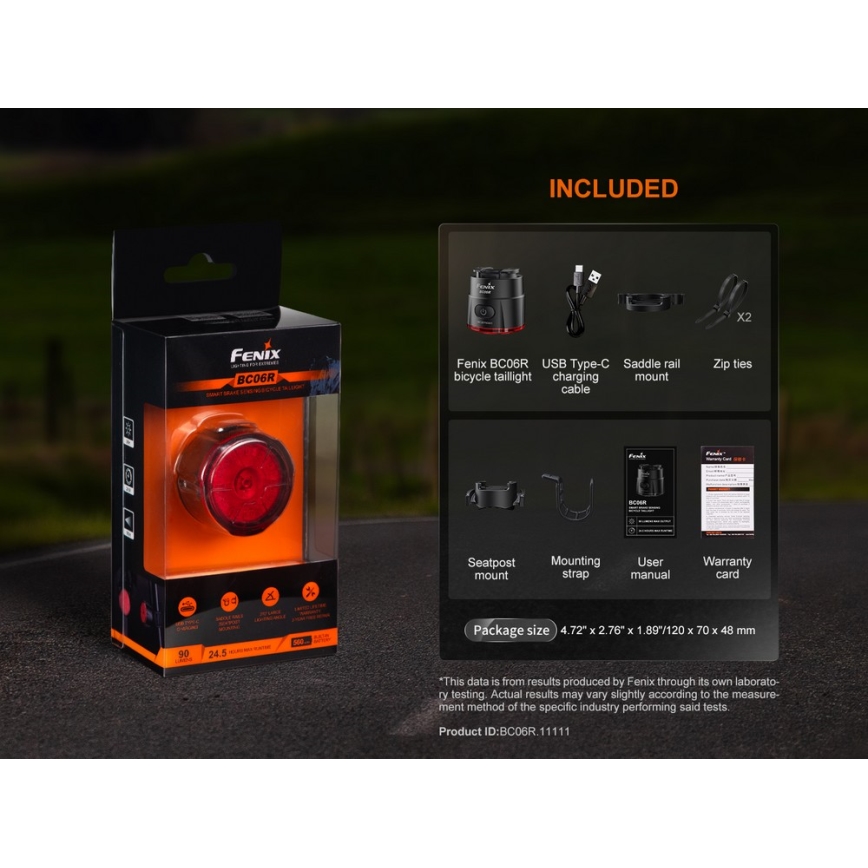 Fenix BC06R - LED cykellygte dæmpbar og genopladelig  LED/USB IP66 90 lm 24,5 timer