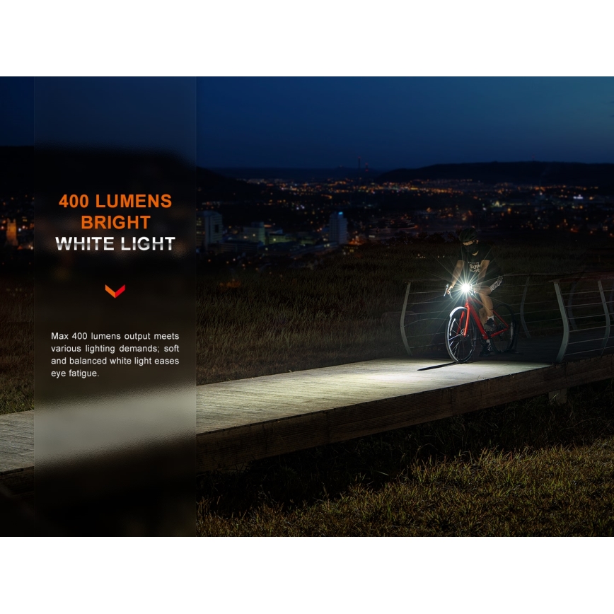 Fenix BC15R - Genopladelig LED cykellygte dæmpbar LED/USB IP66 400 skinnende 31,5 timer 2600 mAh