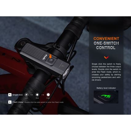 Fenix BC15R - Genopladelig LED cykellygte dæmpbar LED/USB IP66 400 skinnende 31,5 timer 2600 mAh