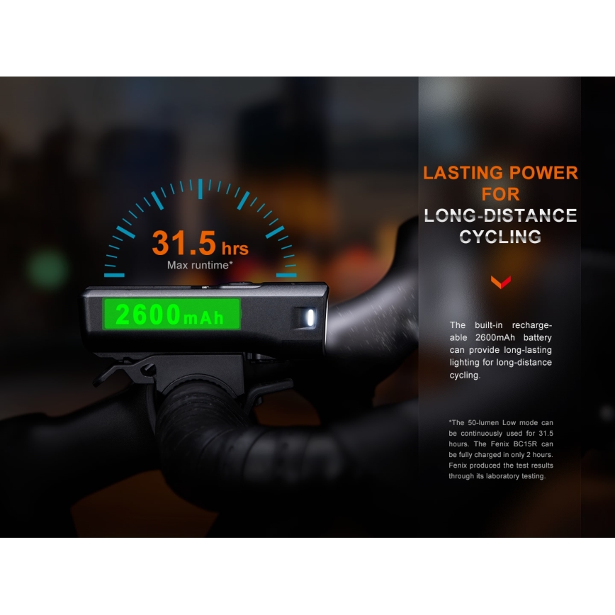 Fenix BC15R - Genopladelig LED cykellygte dæmpbar LED/USB IP66 400 skinnende 31,5 timer 2600 mAh