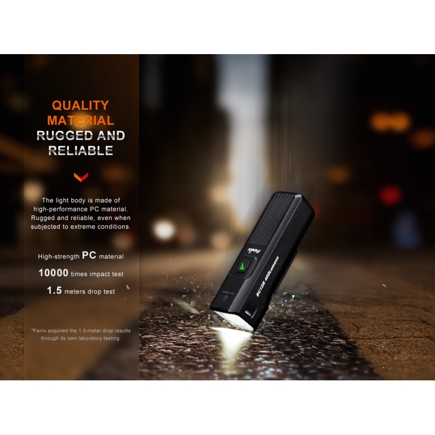 Fenix BC15R - Genopladelig LED cykellygte dæmpbar LED/USB IP66 400 skinnende 31,5 timer 2600 mAh