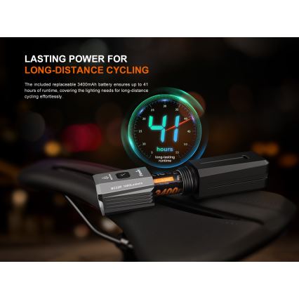 Fenix BC22R - Dæmpbar LED-genopladelig cykellygte, LED/USB, 3400 mAh, IP66, 1400 lm, 41 h, sort