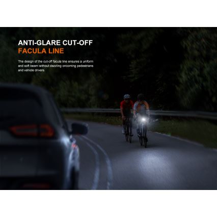 Fenix BC22R - Dæmpbar LED-genopladelig cykellygte, LED/USB, 3400 mAh, IP66, 1400 lm, 41 h, sort