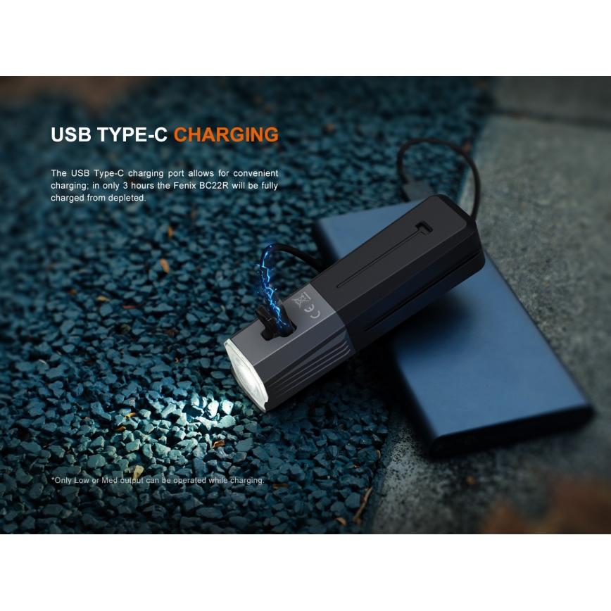 Fenix BC22R - Dæmpbar LED-genopladelig cykellygte, LED/USB, 3400 mAh, IP66, 1400 lm, 41 h, sort