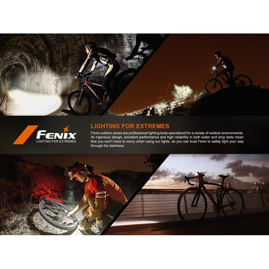 Fenix BC22R - Dæmpbar LED-genopladelig cykellygte, LED/USB, 3400 mAh, IP66, 1400 lm, 41 h, sort