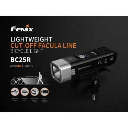 Fenix BC25R - LED cykellygte genopladelig LED/USB IP66 600 lm 36 timer