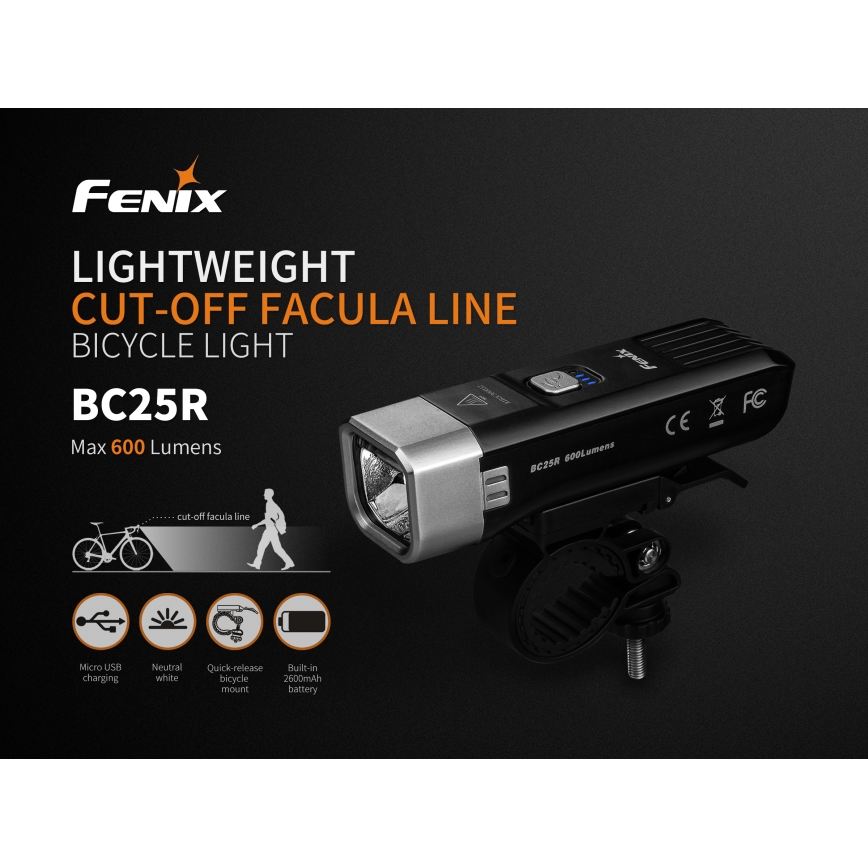 Fenix BC25R - LED cykellygte genopladelig LED/USB IP66 600 lm 36 timer