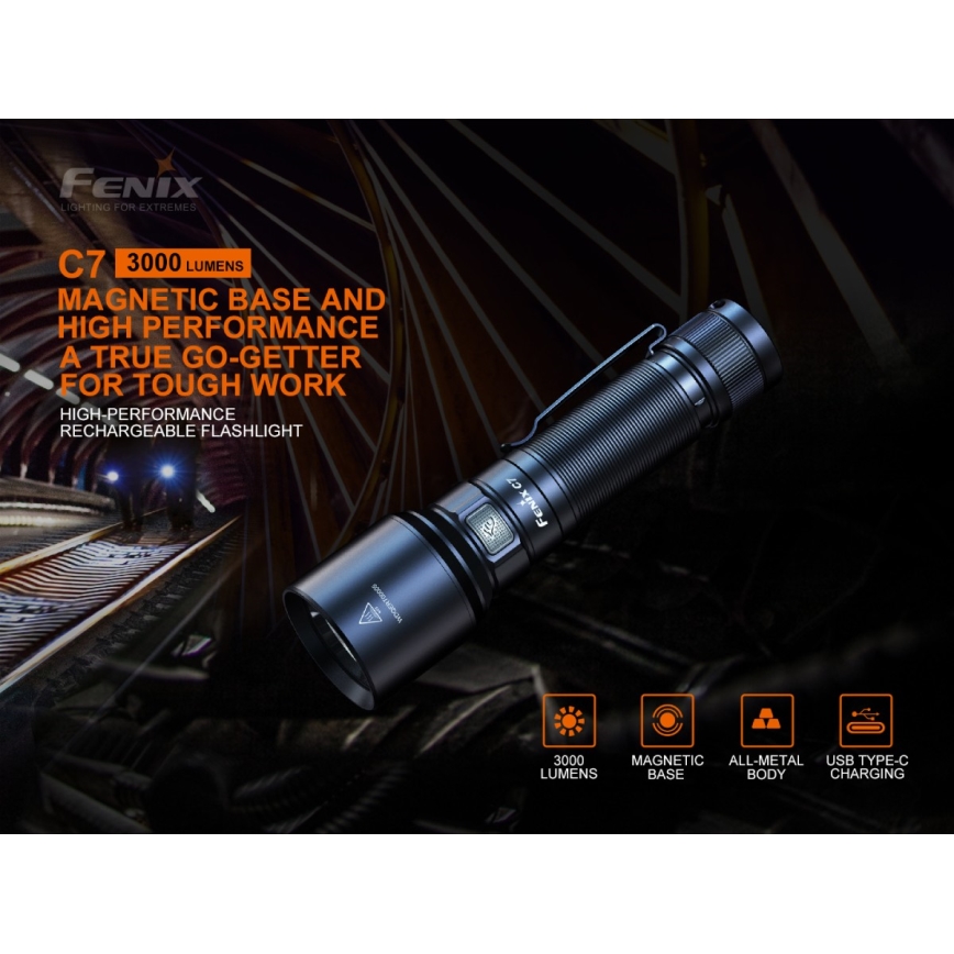 Fenix C7 - LED lommelygte genopladelig og dæmpbar 1xLED/1x21700 IP68 3000 lm 68 timer