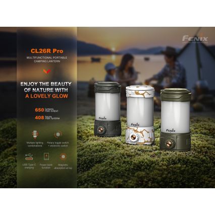 Fenix CL26RPROOLI - Bærbar LED lampe dæmpbar og genopladelig LED/USB IP66 650 lm 408 timer grøn