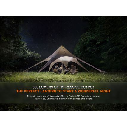 Fenix CL26RPROOLI - Bærbar LED lampe dæmpbar og genopladelig LED/USB IP66 650 lm 408 timer grøn