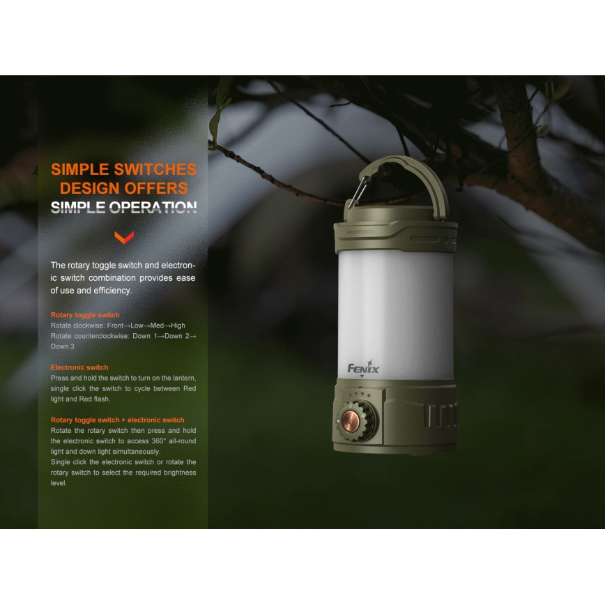 Fenix CL26RPROOLI - Bærbar LED lampe dæmpbar og genopladelig LED/USB IP66 650 lm 408 timer grøn