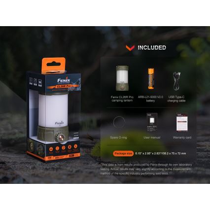 Fenix CL26RPROOLI - Bærbar LED lampe dæmpbar og genopladelig LED/USB IP66 650 lm 408 timer grøn