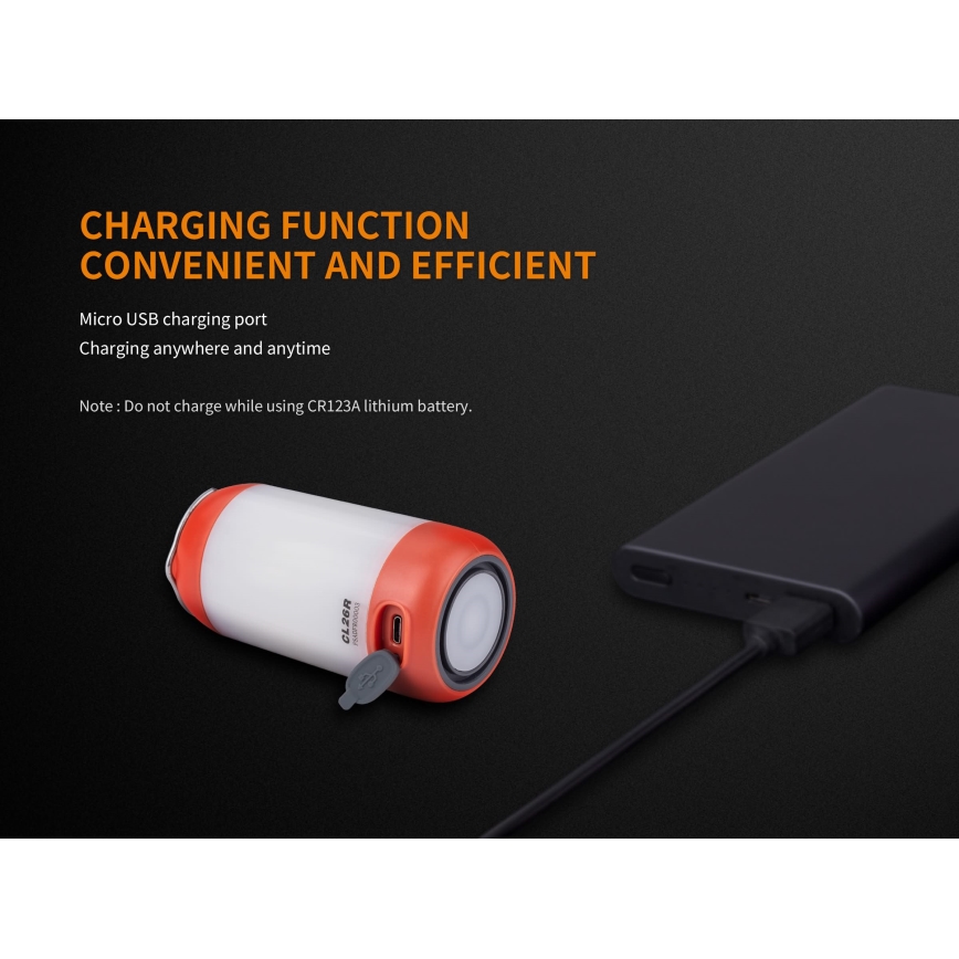 Fenix CL26RRED - Bærbar LED lampe dæmpbar og genopladelig LED/USB/2xCR123A IP66 400 skinnende 400 timer 2600 mAh orange