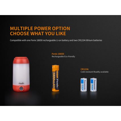 Fenix CL26RRED - Bærbar LED lampe dæmpbar og genopladelig LED/USB/2xCR123A IP66 400 skinnende 400 timer 2600 mAh orange
