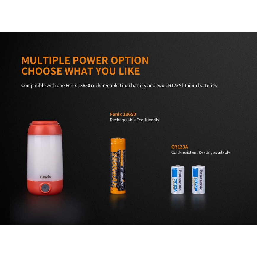 Fenix CL26RRED - Bærbar LED lampe dæmpbar og genopladelig LED/USB/2xCR123A IP66 400 skinnende 400 timer 2600 mAh orange