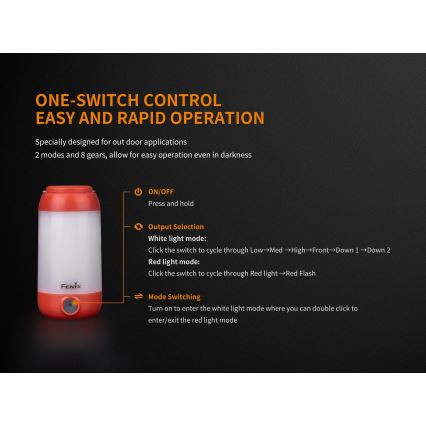 Fenix CL26RRED - Bærbar LED lampe dæmpbar og genopladelig LED/USB/2xCR123A IP66 400 skinnende 400 timer 2600 mAh orange