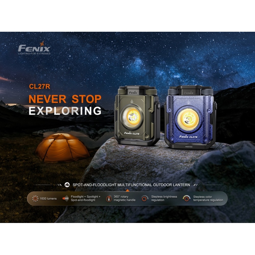 Fenix CL27RGRE - Genopladelig LED lampe dæmpbar LED/USB IP66 1600 lm 285 h