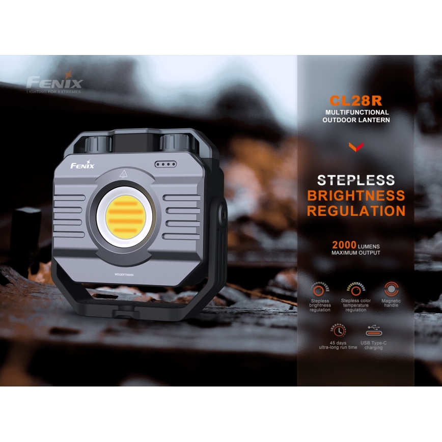 Fenix CL28R - LED projektør m. powerbank dæmpbar og genopladelig LED/USB IP66 2000 skinnende 360 timer 10000 mAh